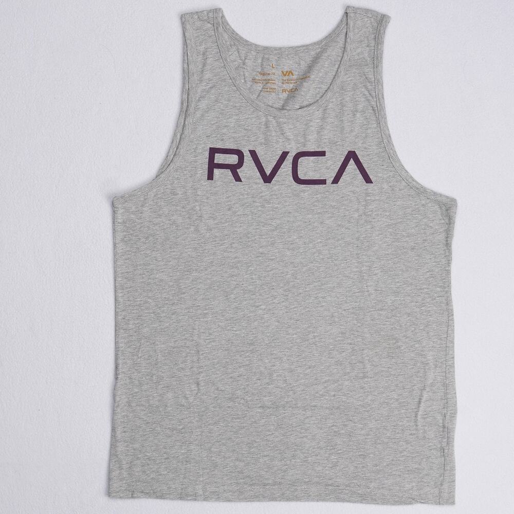RVCA Tank Top Mens L Heather Gray Purple Big Logo Sleeveless Surf Skate NWOT